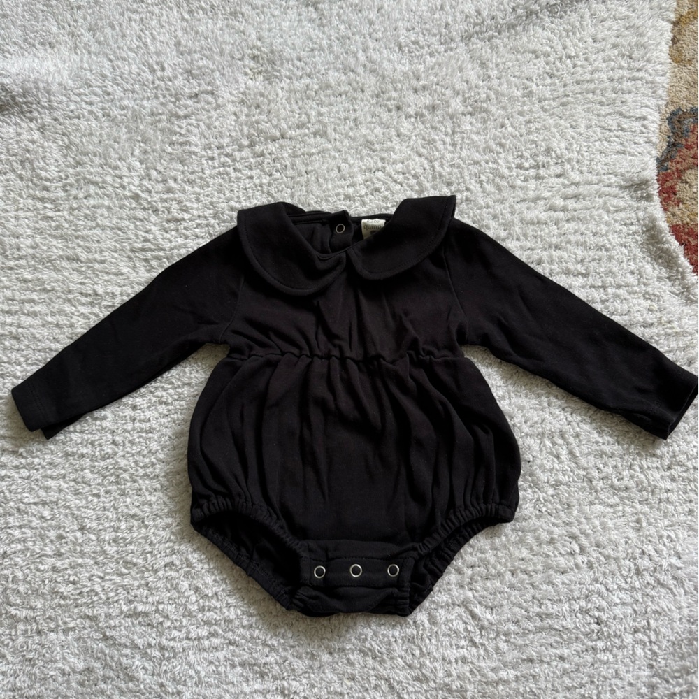 Kate Quinn Black Long Sleeve Baby Bubble Romper with Peter Pan Collar 12-18m